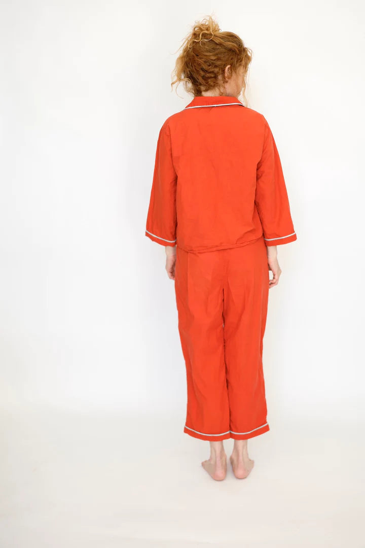 Classic Cropped Pajama Set - Tomato
