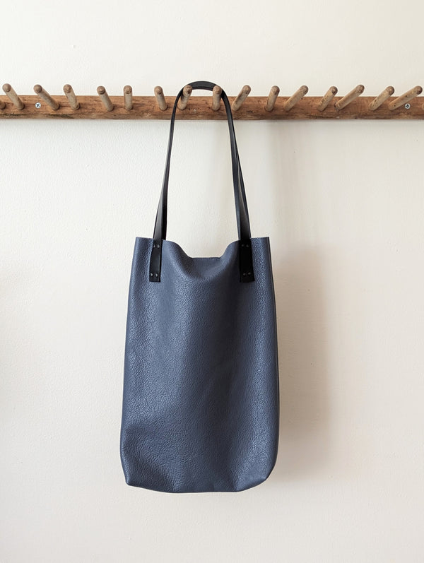 Tall Thin Leather Tote - Ocean