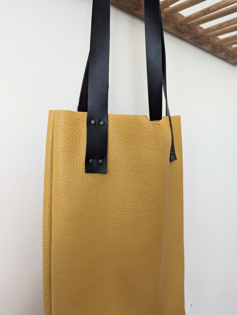 Stitch and Tickle Tall leather tote handmade boston shop boutique gift store sowa leatherwork leather shop leatherwork made in Boston