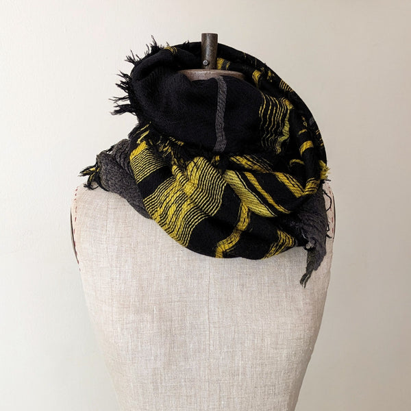 Japanese Extra Soft Woven Wool Cotton Scarf - Medium  - Black and Yellow