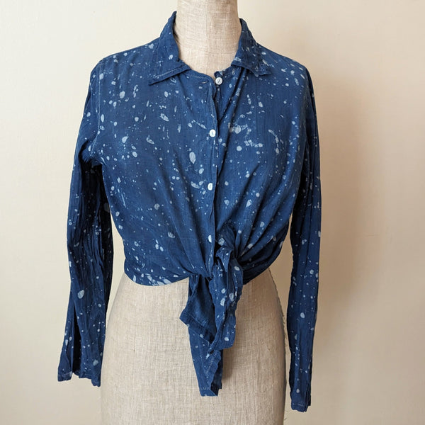 Button Down Shirt Khadi Cotton - Blue Splatter
