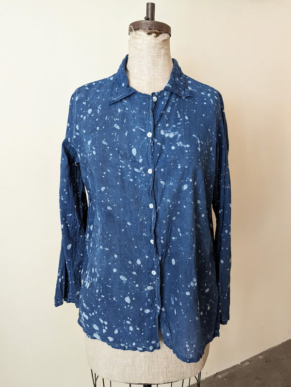 Button Down Shirt Khadi Cotton - Blue Splatter