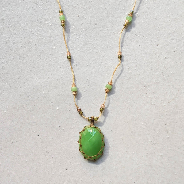 Tibetan macrame necklace chrysoprasse crystal stone jewelry shop boston sowa gift store 