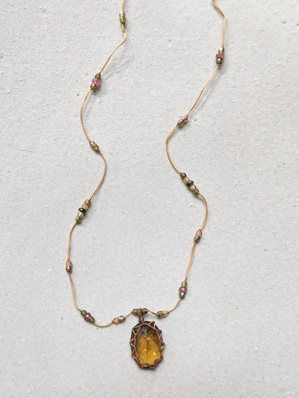 Tibetan macrame necklace honey quartz crystal stone jewelry shop boston sowa gift store 