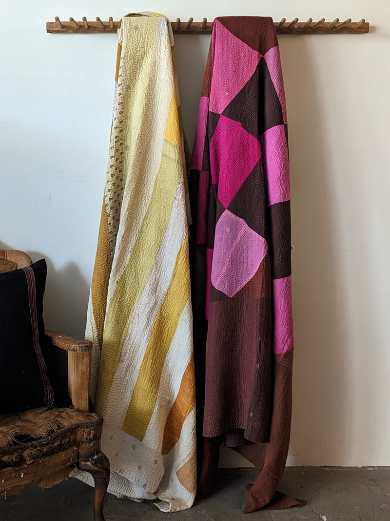 Auntie Oti Brown and pink quilt blanket gift shop boutique store boston sowa small business home linens cotton bedding handmade