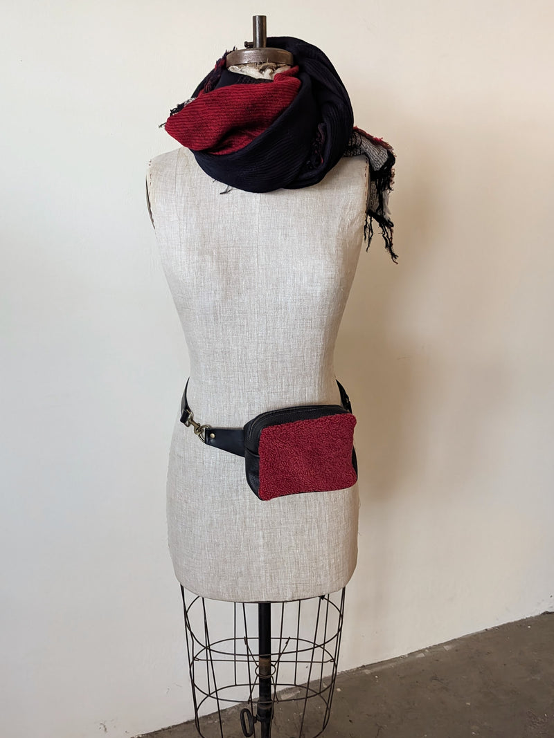 Opera shearling belt bag fanny pack waist bag Stitch and Tickle made in boston leather bags leatherwork shop boston sowa gift store boutique studio