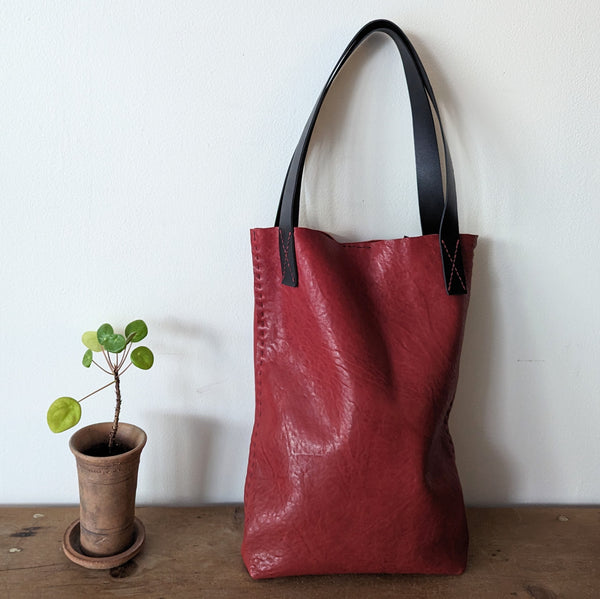 Stitch and Tickle Tall red tote handmade boston shop boutique gift store sowa leatherwork leathershop