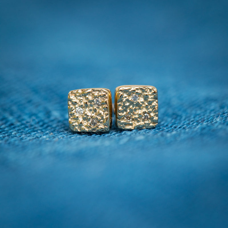 Ariko Jewelry 14K Gold Square Studs with Brown White Diamonds shop boston
