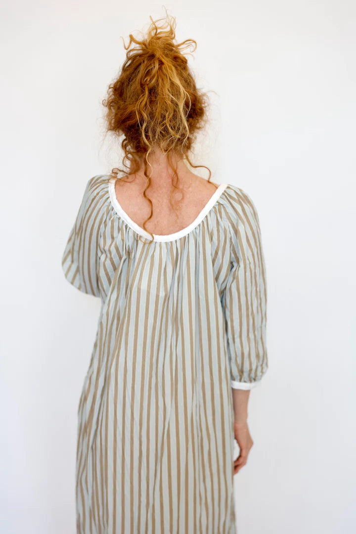 Stripe Nightgown - Light Blue and Brown