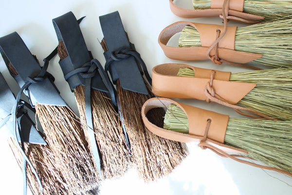 Leather Wrapped Broom - Natural or Black