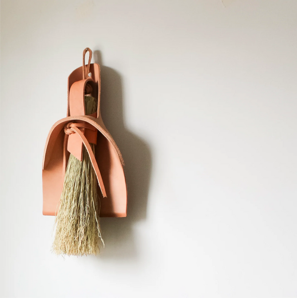 Leather dust pan. Handmade in Kentucky by designer/maker Cynthia Main of Sunhouse Craft.  SoWA boston gift shop boutique store