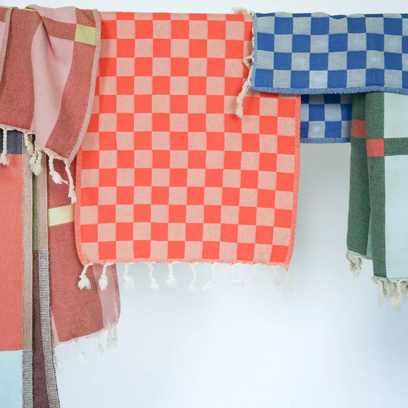 Check Turkish Hand Towel - Coral