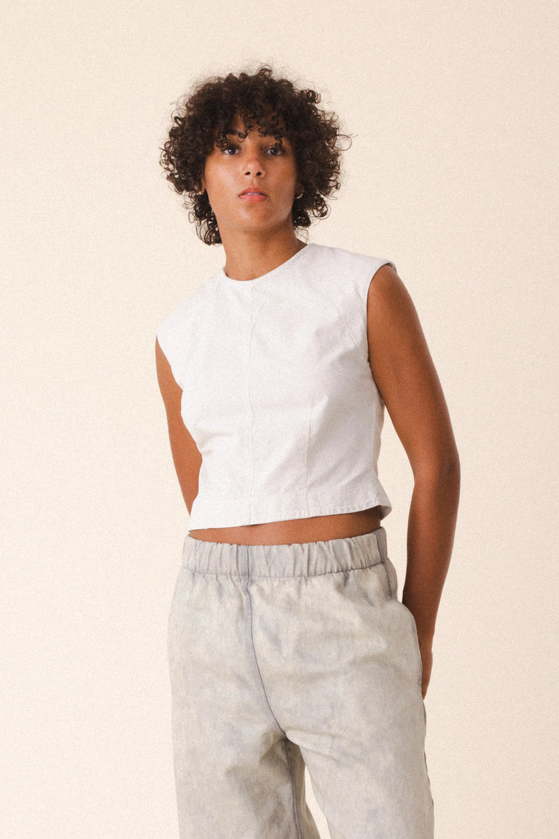 Prairie Underground Cotton muslin structured shell tank top crew neck made in USA made in Seattle Washington shop Boston sowa gift store women's fashion boutique 