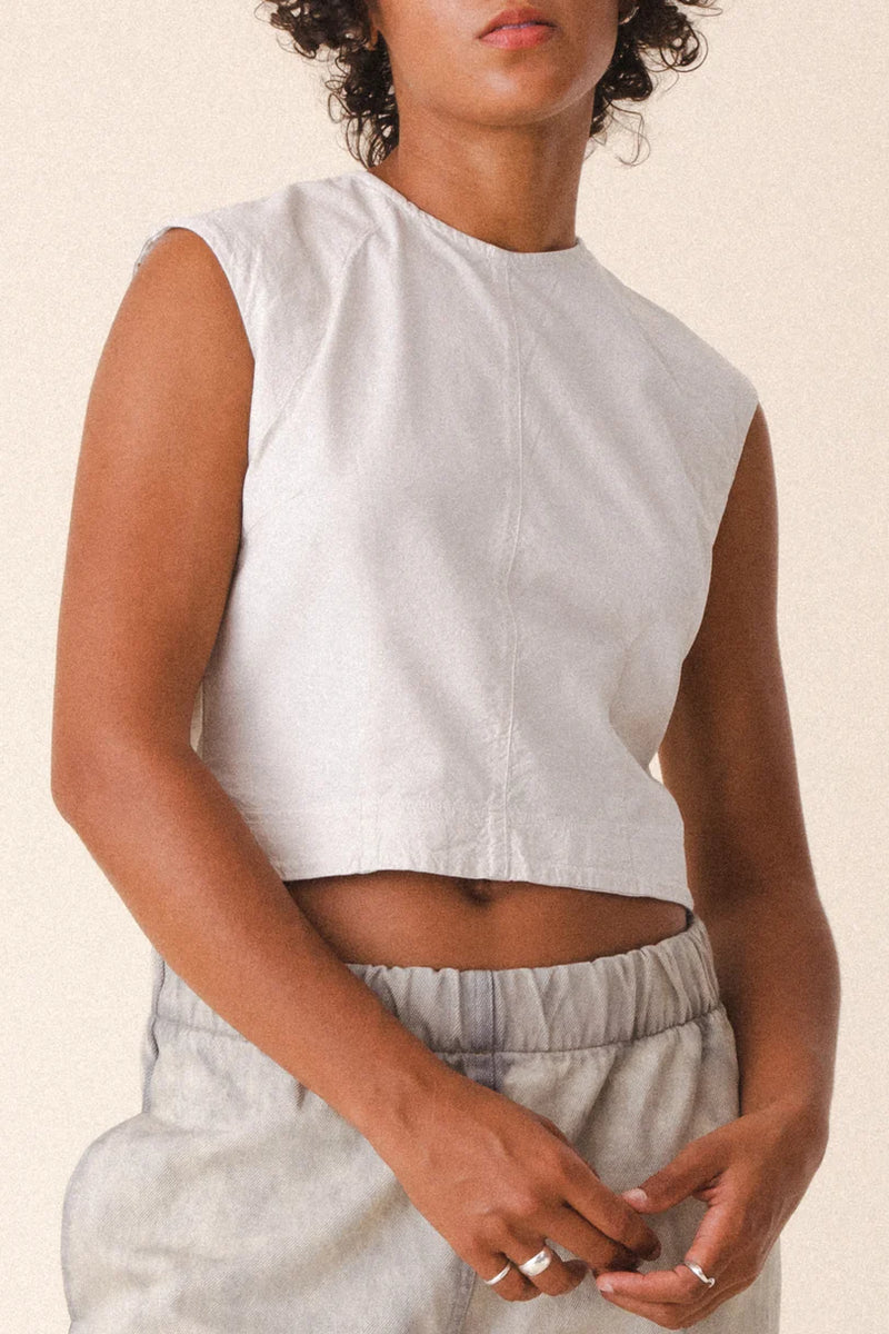 Prairie Underground Cotton muslin structured shell tank top crew neck made in USA made in Seattle Washington shop Boston sowa gift store women's fashion boutique 