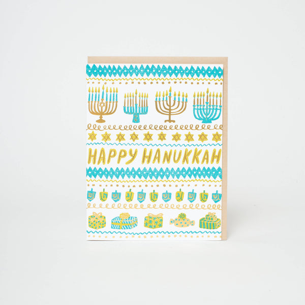 Hanukkah Stripes Letterpress Greeting Card