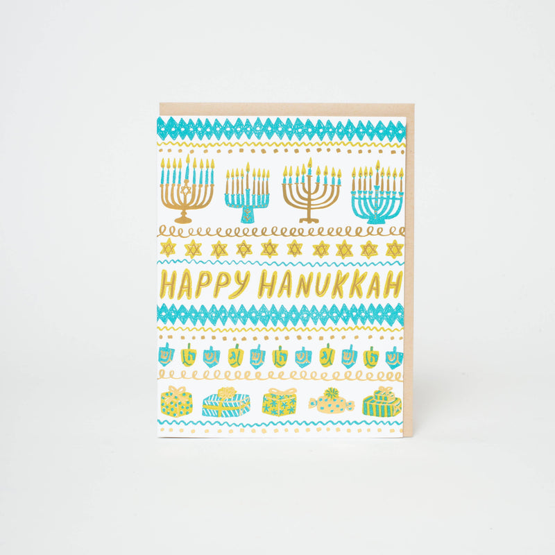 Hanukkah Stripes Letterpress Greeting Card