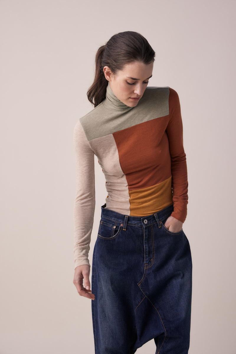 Amente Color Block Lightweight Turtleneck Sustainable fashion apparel shop Boston boutique store