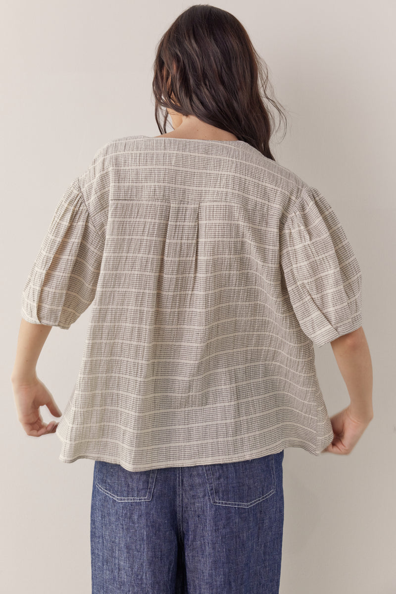 Amente front tie cotton linen blouse top shirt Sustainable fashion apparel shop Boston boutique store