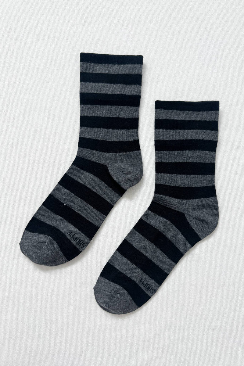 Le Bon Shoppe Wally Socks | Charcoal and Black  Stripe