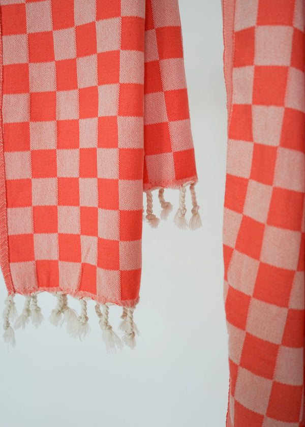 Check Turkish Hand Towel - Coral