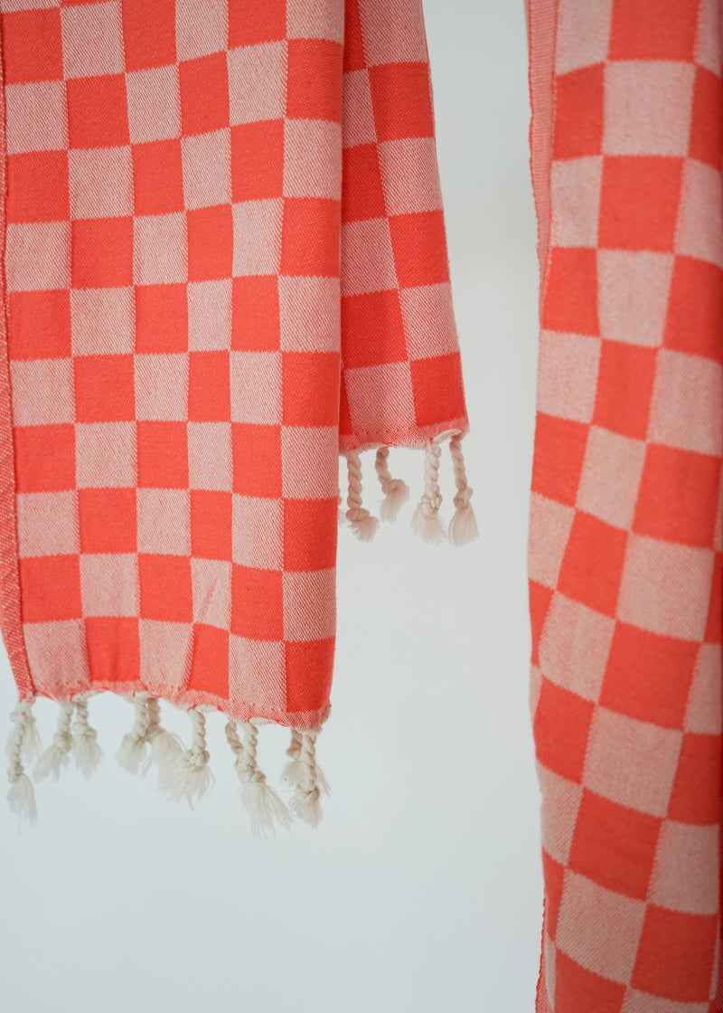 Check Turkish Hand Towel - Coral