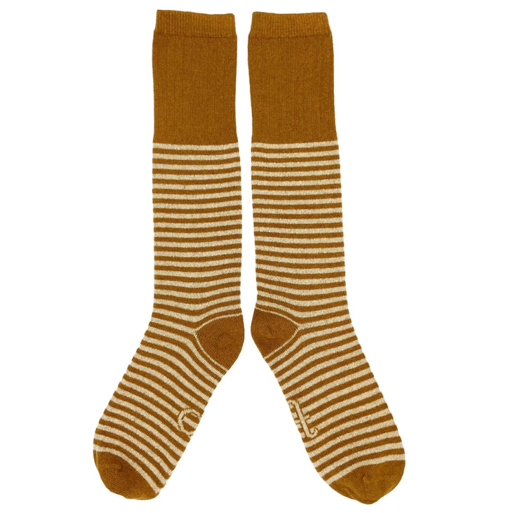 Catherine Tough Merino Lambswool Boot Knee Socks knitted yellow pink bluestripe stripe made in Scotland gift shop Boston sowa boutique womens winter accessories