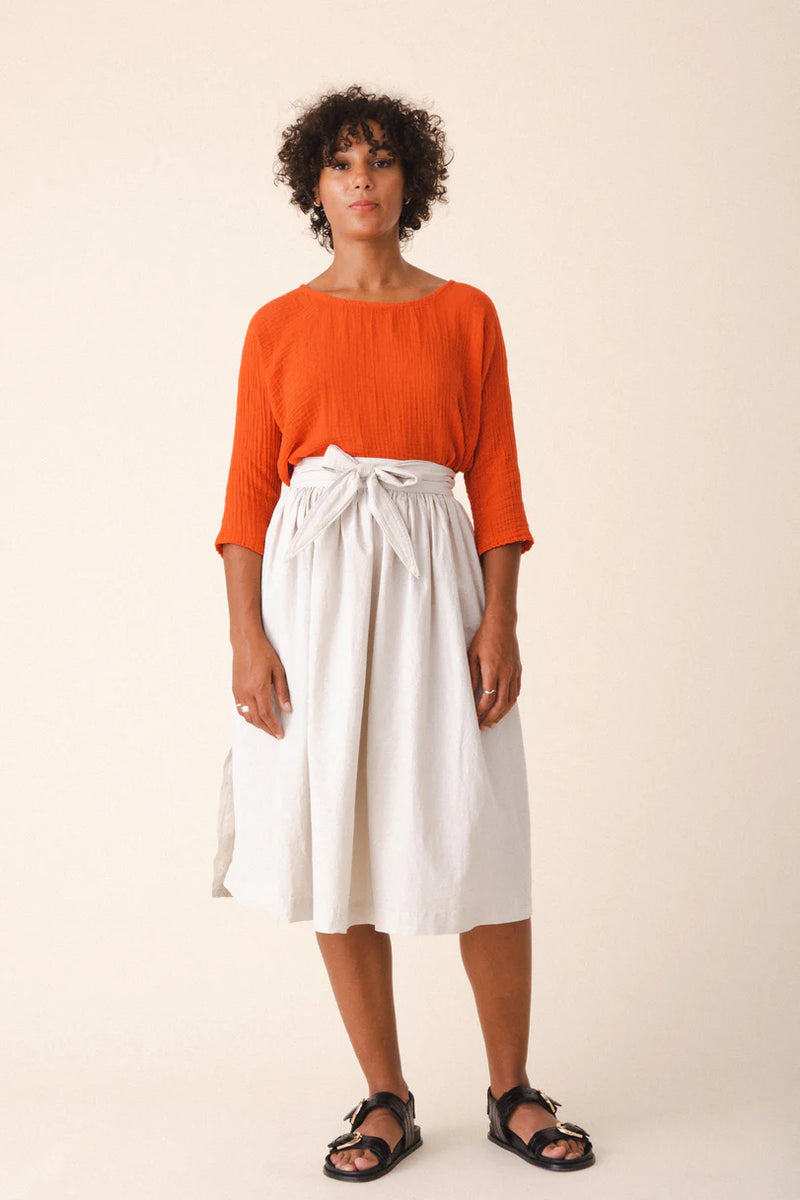 Prairie Underground Cotton muslin structured interval wrap skirt midi knee lenth made in USA made in Seattle Washington shop Boston sowa gift store women's fashion boutique 