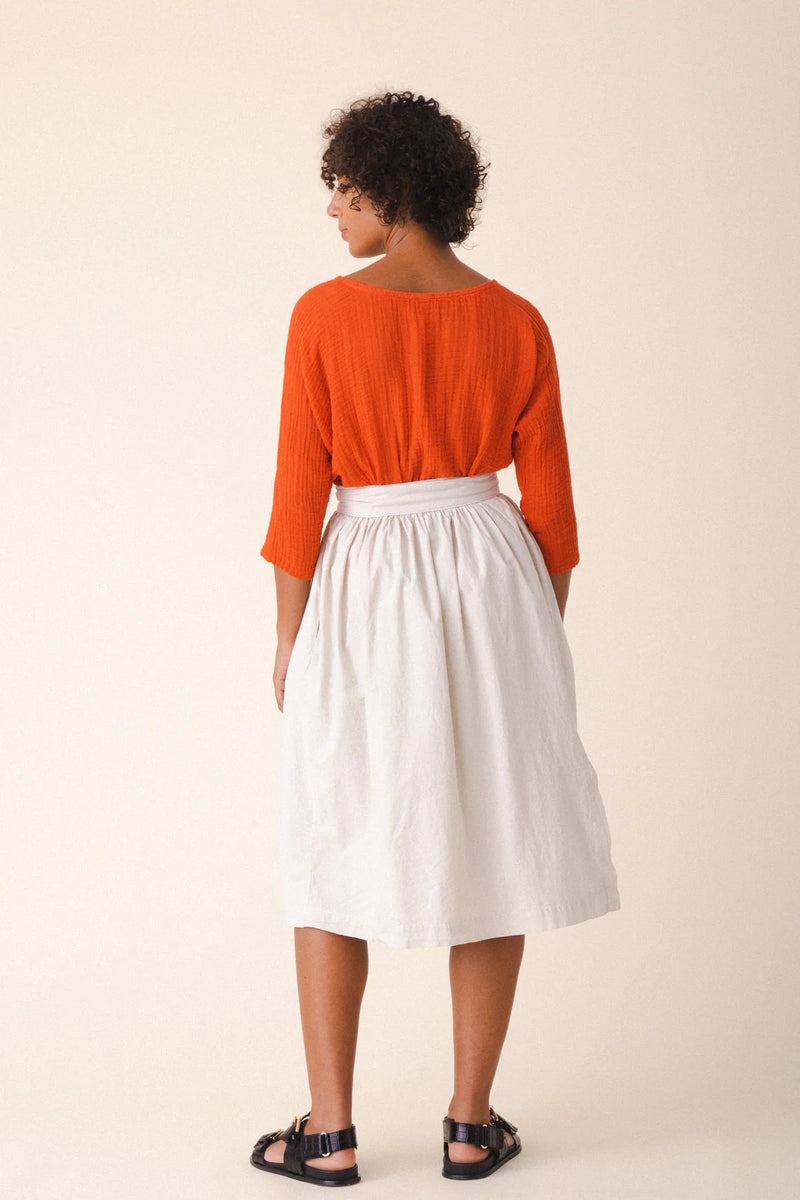 Prairie Underground Cotton muslin structured interval wrap skirt midi knee lenth made in USA made in Seattle Washington shop Boston sowa gift store women's fashion boutique 