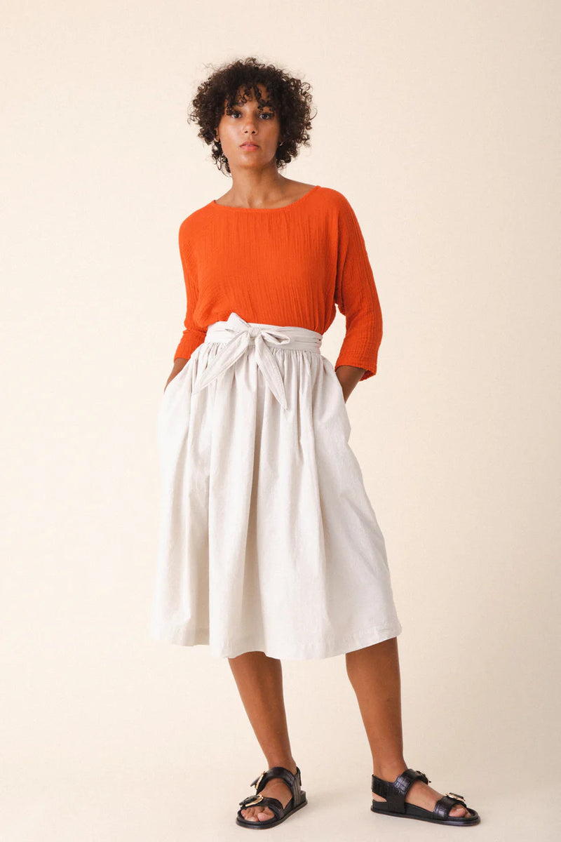 Prairie Underground Cotton muslin structured interval wrap skirt midi knee lenth made in USA made in Seattle Washington shop Boston sowa gift store women's fashion boutique 