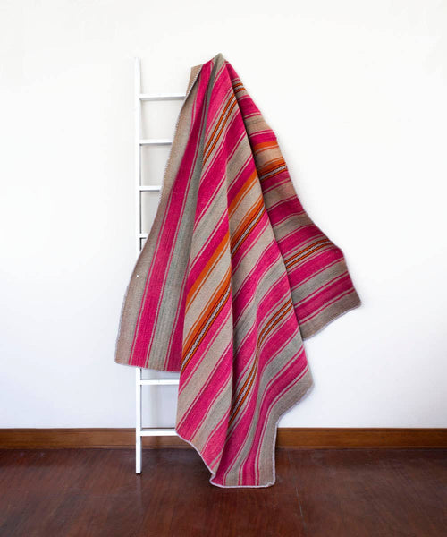 Vintage Peruvian Heirloom Rug - Pink, Orange, and Taupe Stripe | Stitch ...