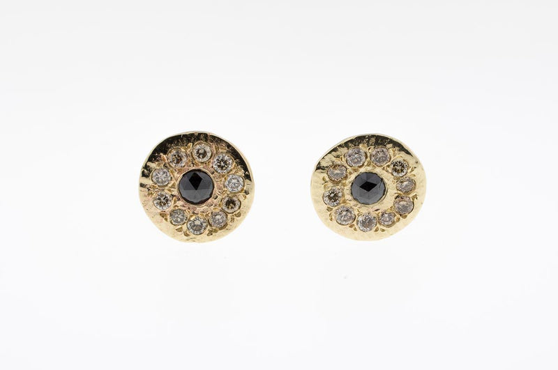 Ariko Yellow Gold Post Earrings with Rose Cut Black Diamonds  Made in Brooklyn shop Boston