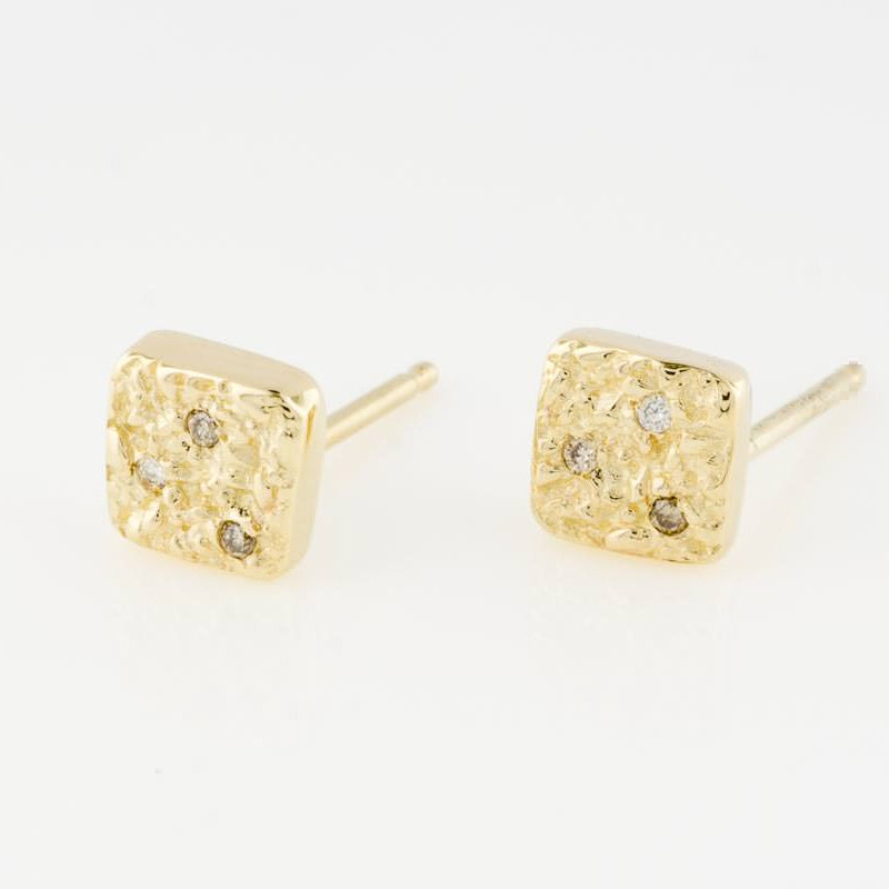 Ariko Jewelry 14K Gold Square Studs with Brown White Diamonds shop boston