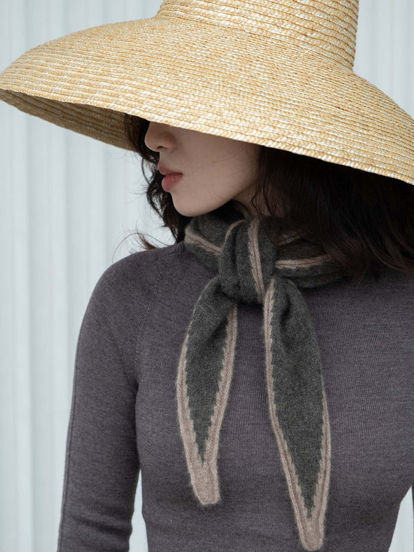 Cashmere Short Scarf - Green with Taupe Border