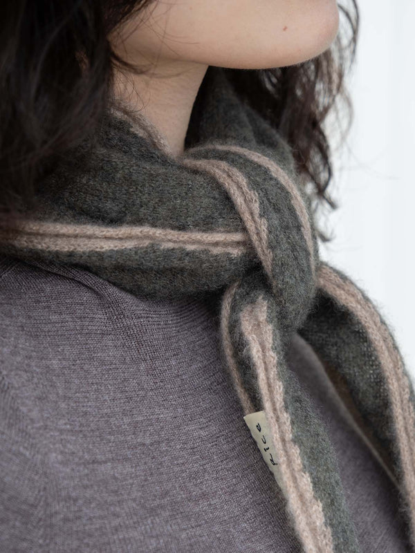 Cashmere Short Scarf - Green with Taupe Border