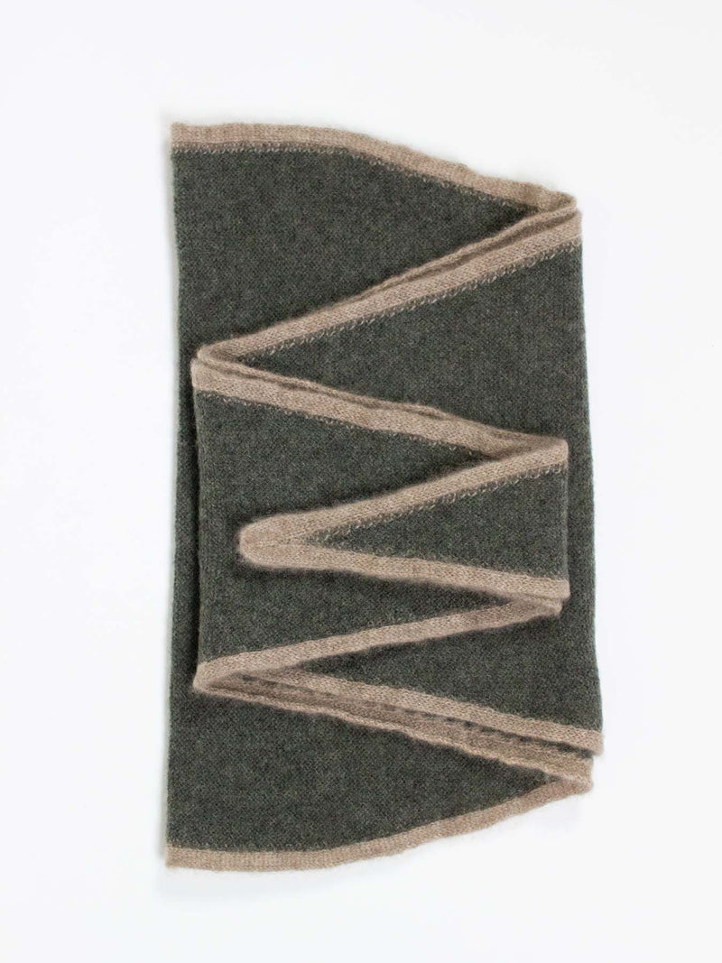 Cashmere Short Scarf - Green with Taupe Border