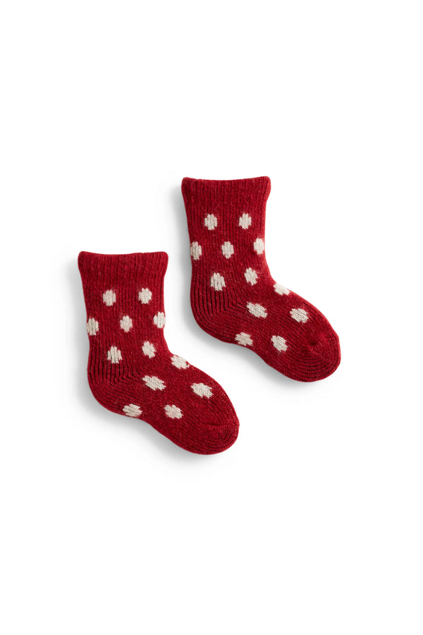 Cashmere & Merino Baby Socks - Polka Dot Red