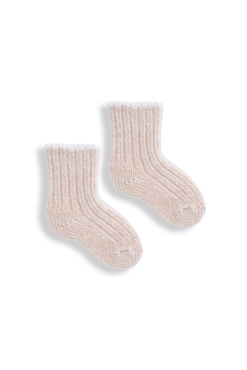 Cashmere & Merino Ribbed Baby Socks - Creme