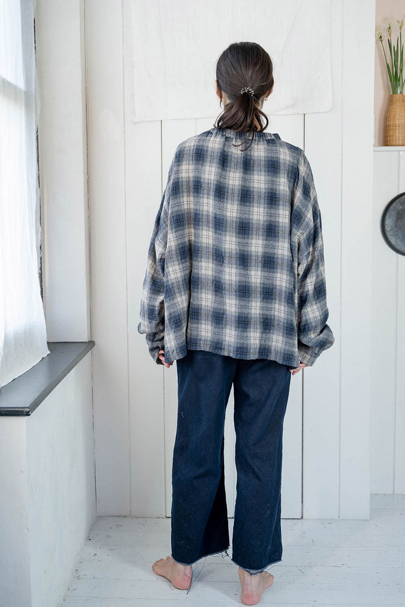 Navy plaid oversized shirtSula clothing Small batch fashion apparel designer Boston boutique gift shop small business sowa 