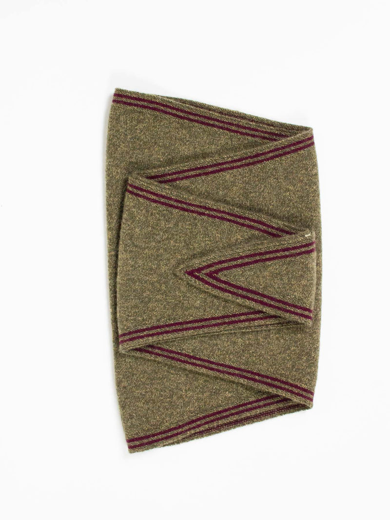 Cashmere Short Scarf - Moss Green with Burgundy Border