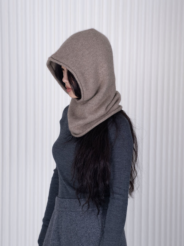 Cashmere Rolled-Edge Hood - Brown