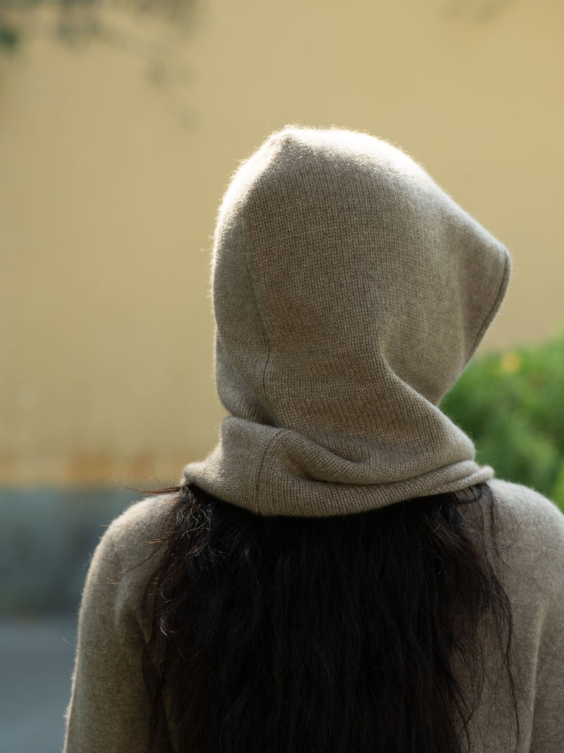 Cashmere Rolled-Edge Hood - Brown