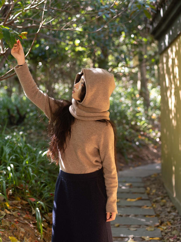 Cashmere Rolled-Edge Hood - Brown