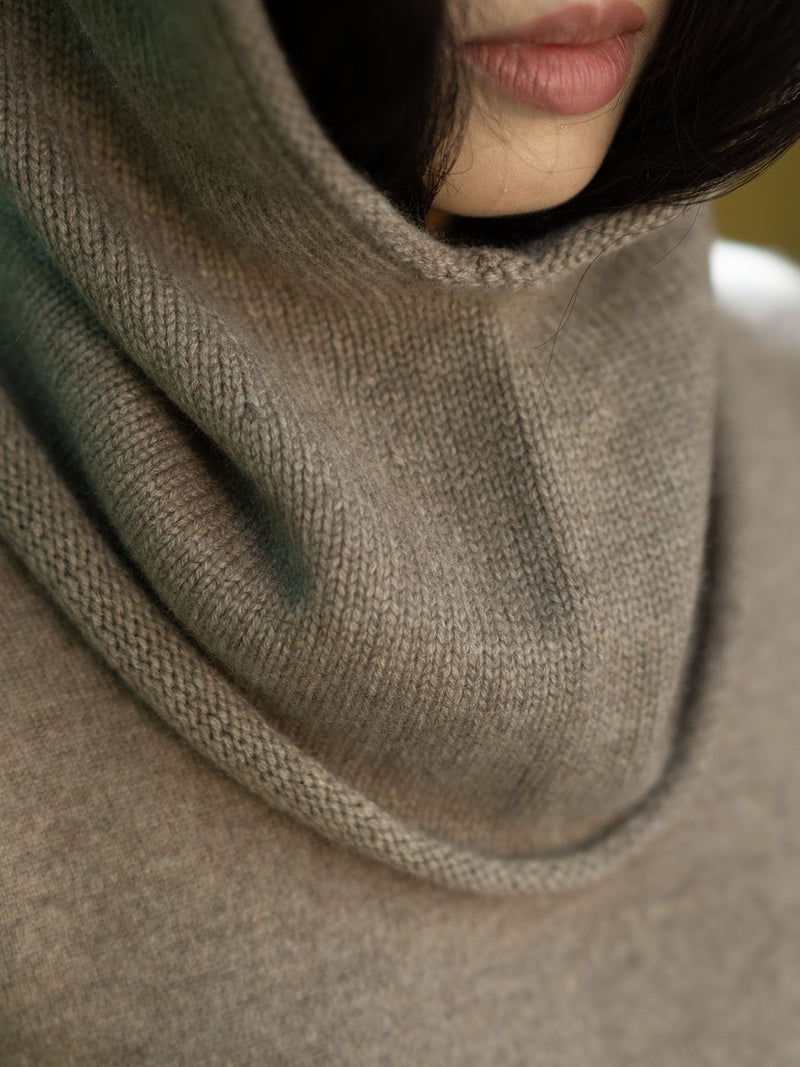 Cashmere Rolled-Edge Hood - Brown