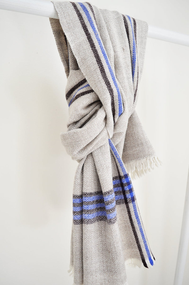 Super soft, 100% cotton khadi (homespun yarn and handwoven) throws in gorgeous plaid patterns. Made in India, these soft throws are perfect for cozying up this fall and winter while the bright colors make it a perfect throw to display year-round.  Choose from a pop of blue or  neutral white detailing. Made in India.