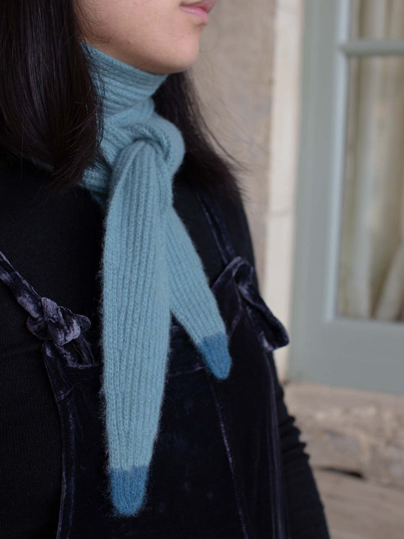 Cashmere Taper Scarf - Soft Blue with Teal Tips