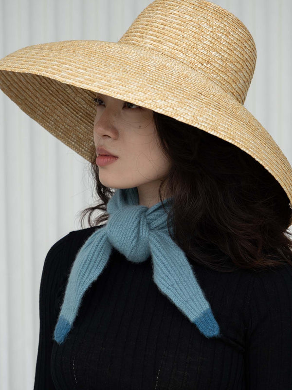 Cashmere Taper Scarf - Soft Blue with Teal Tips