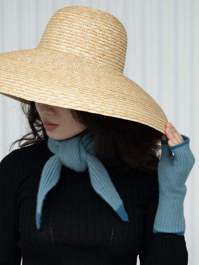Cashmere Taper Scarf - Soft Blue with Teal Tips