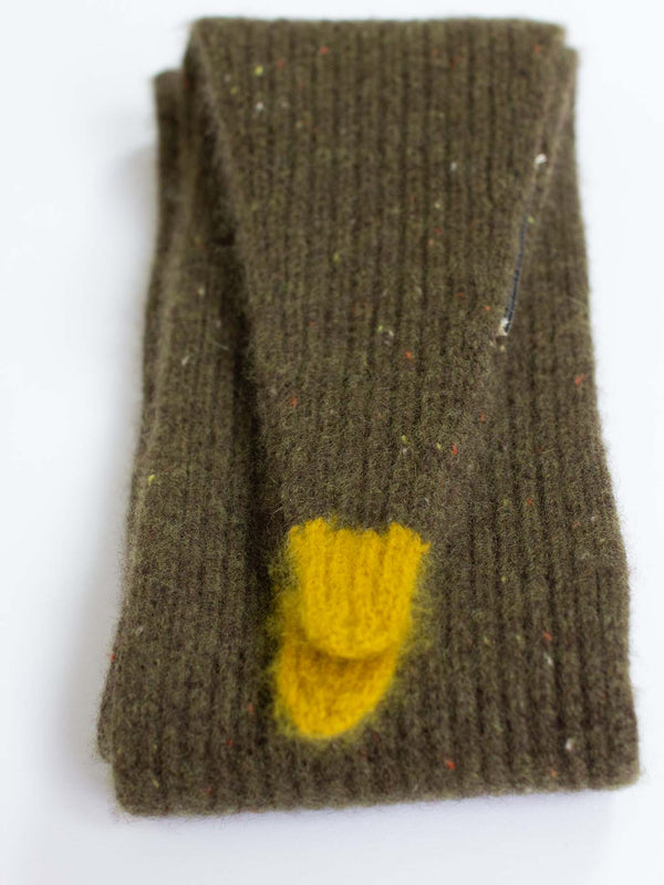 Cashmere Taper Scarf - Speckled Green with Mustard Tips