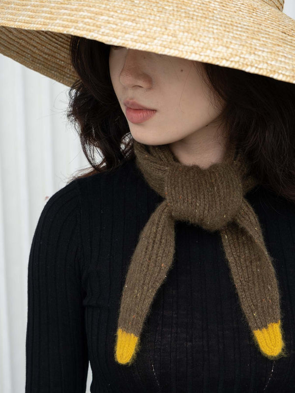 Cashmere Taper Scarf - Speckled Green with Mustard Tips