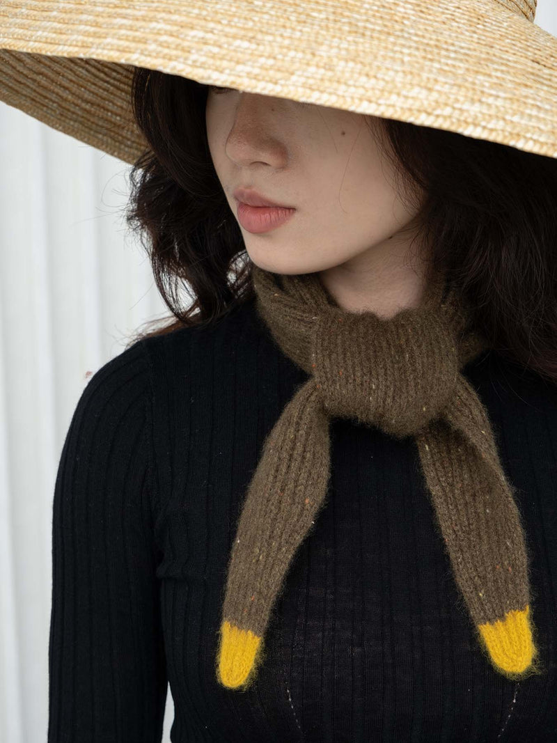 Cashmere Taper Scarf - Speckled Green with Mustard Tips